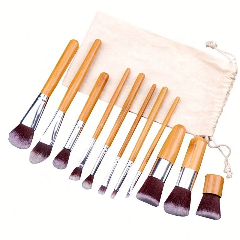 

Design 11-Piece Bamboo Handle Makeup Brusheswith Linen Bag Eye Shadow Brush Set, Pics