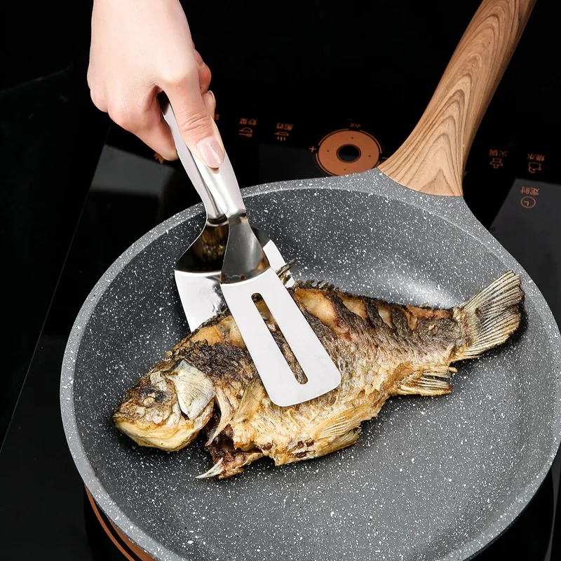 

Multifunctional Stainless Steel Steak Clamp Simple Fried Fish Baking Bread Barbecue Frying Shovel Food Clamp, Silver