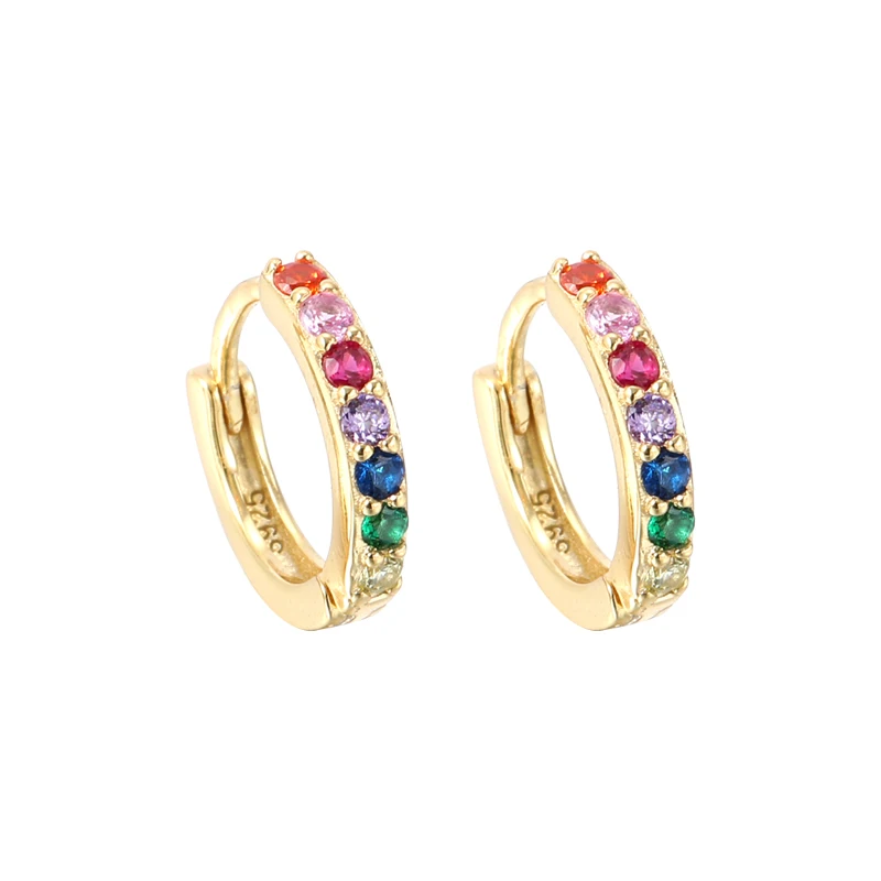 

Hotsale CZ Small Hoop Earrings Gold Plated Colorful Zircon Hoop Huggie Earrings Sterling Silver 925, White/gold