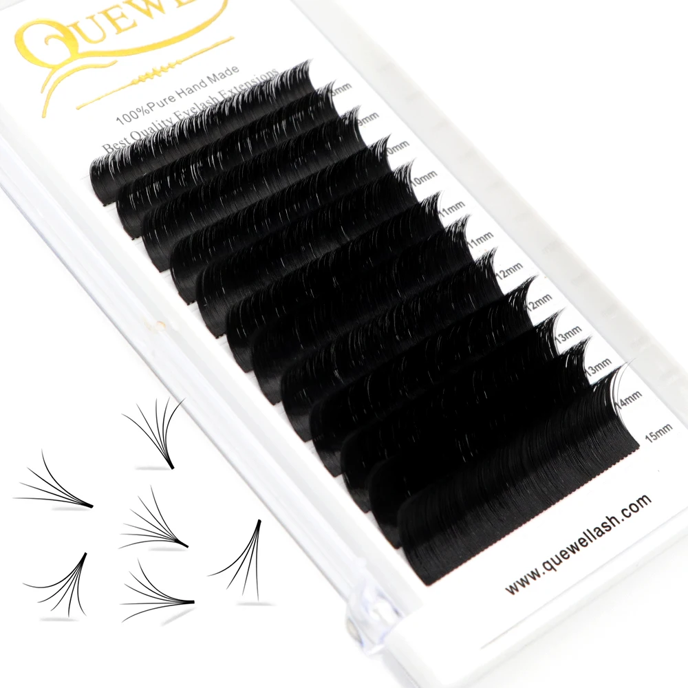

QUEWEL High Quality 8-22mm Length Self Fanning Lashes Of Eyelash Extensions And Retail Easy Fan Lash For Beauty Salon, Natural black