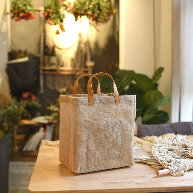 

Hot Natural Burlap Eco Friendly Tote Bags Reusable Jute Shopping Bag, Beige