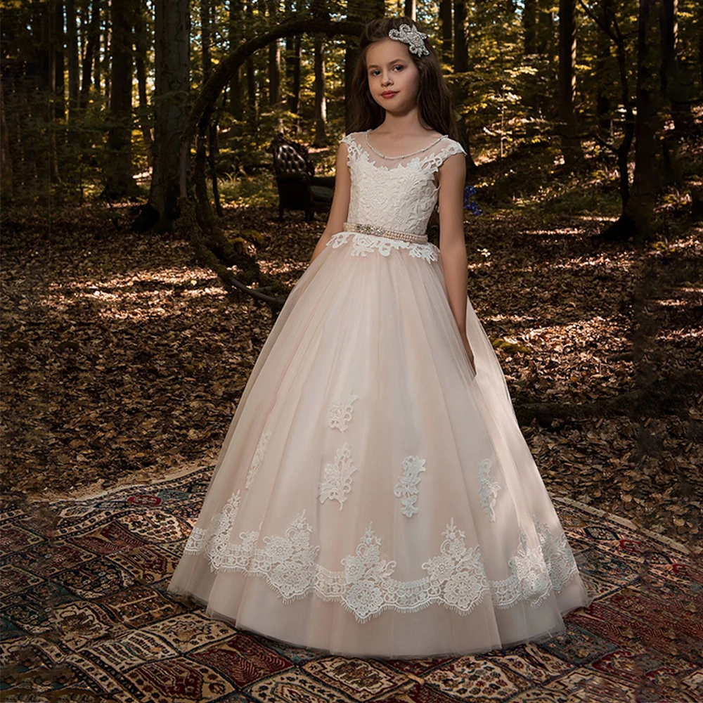 

New Flower Girl Dresses Ball Gown Long Sleeves O-neck Formal Lace White Ivory Custom Made First Communion Gowns Vestidos Longo, As pic shows, we can according to your request also