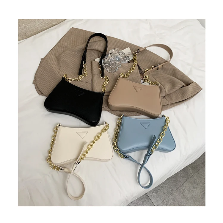 

Thick Chain Shoulder Underarm Bags Textured Stylish Solid Color Women Handbags Armpit Purses Female PU Leather Crossbody Bags