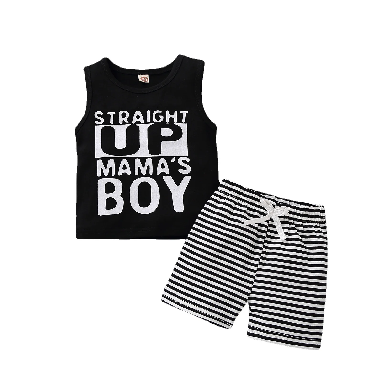 

Amazon Summer Children's Clothing Letter Print Vest + Striped Shorts Set Ins Baby Boys Outfit 0-3 Years, As picture shows