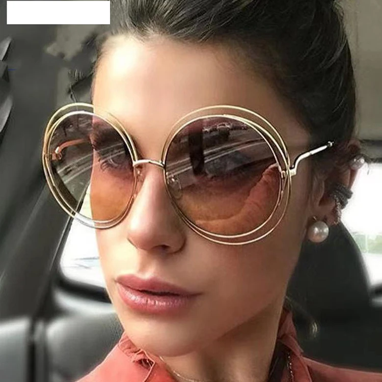 

Vintage Round Oversized lens Mirror Sunglasses Women Brand Designer Metal Frame Lady Sun Glasses