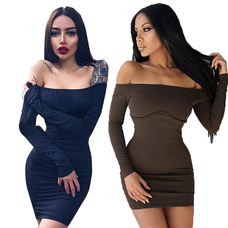 

EB-2021011651 2021 spring women clothing off the shoulder dress black mini wrap dresses
