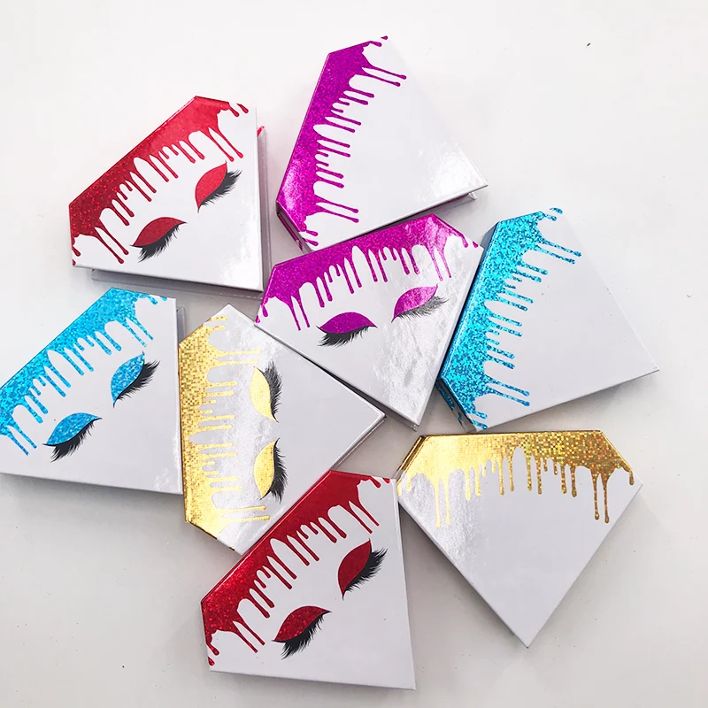 

Best selling diamond eyelash package coloful lash packaging and diamond shape box for lashes custom logo, Pink ,blue.red,gold