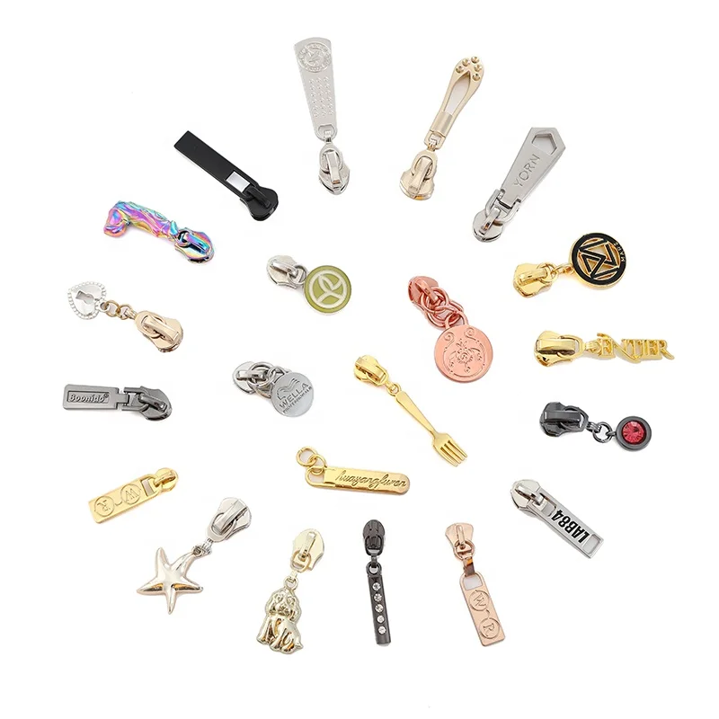 

Factory Direct Sales Auto Lock Zip pull Custom Logo Metal Zipper Sliders Puller For Making School Bags