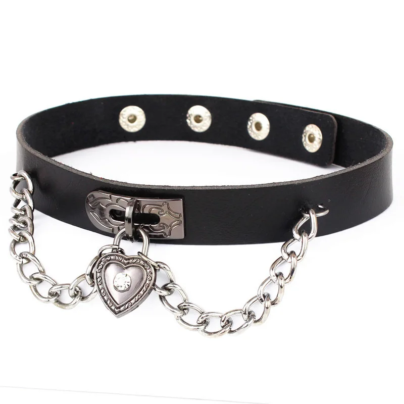 

Women Girls Punk Heart Dangle Pendant Chain Choker Goth Punk Leather Necklace Collar Choker (KNK5198), Same as the picture