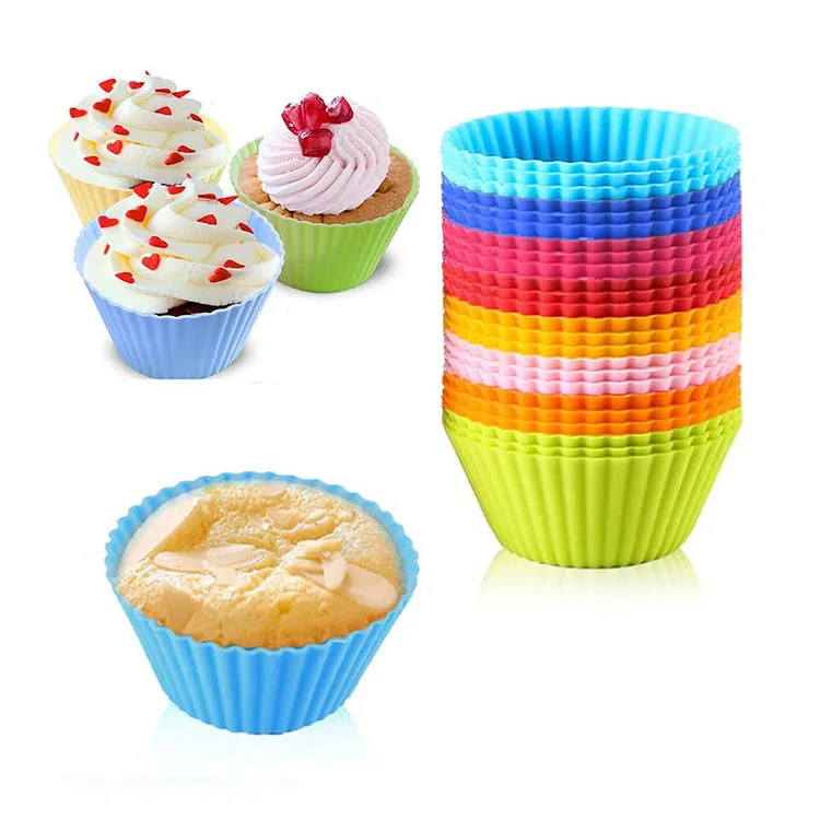 

24pcs Reusable Cupcake Liners Nonstick Muffin Cups Cake Molds Cupcake Holder Silicone Baking Cups with 8 Colors, Customized color