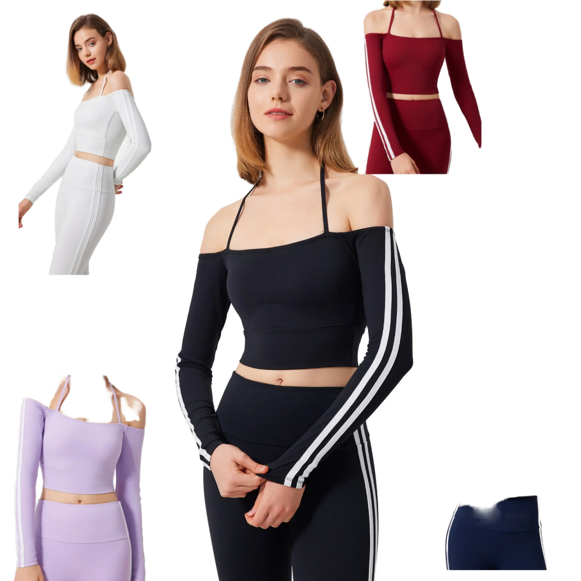 露肩长袖Quick-Dry Spandex Nylon Blend瑜伽Top