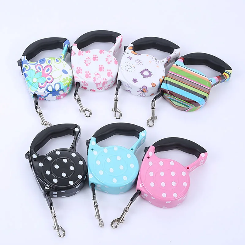 

3m 5m Retractable Dog 11 Colors Fashion Printed Puppy Auto Traction Rope Nylon Walking Leash for Small Dogs Cats Pet Leads