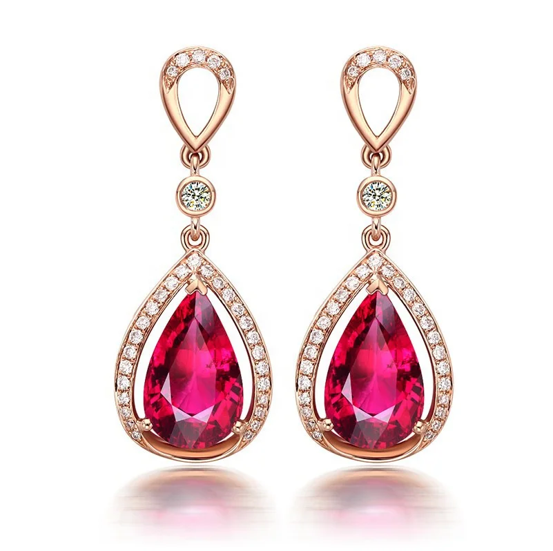 

Luxury Earrings with Water Drop Shape Ruby Zircon gemstones Earrings for Women Wedding Party Gifts Jewelry, Picture shows