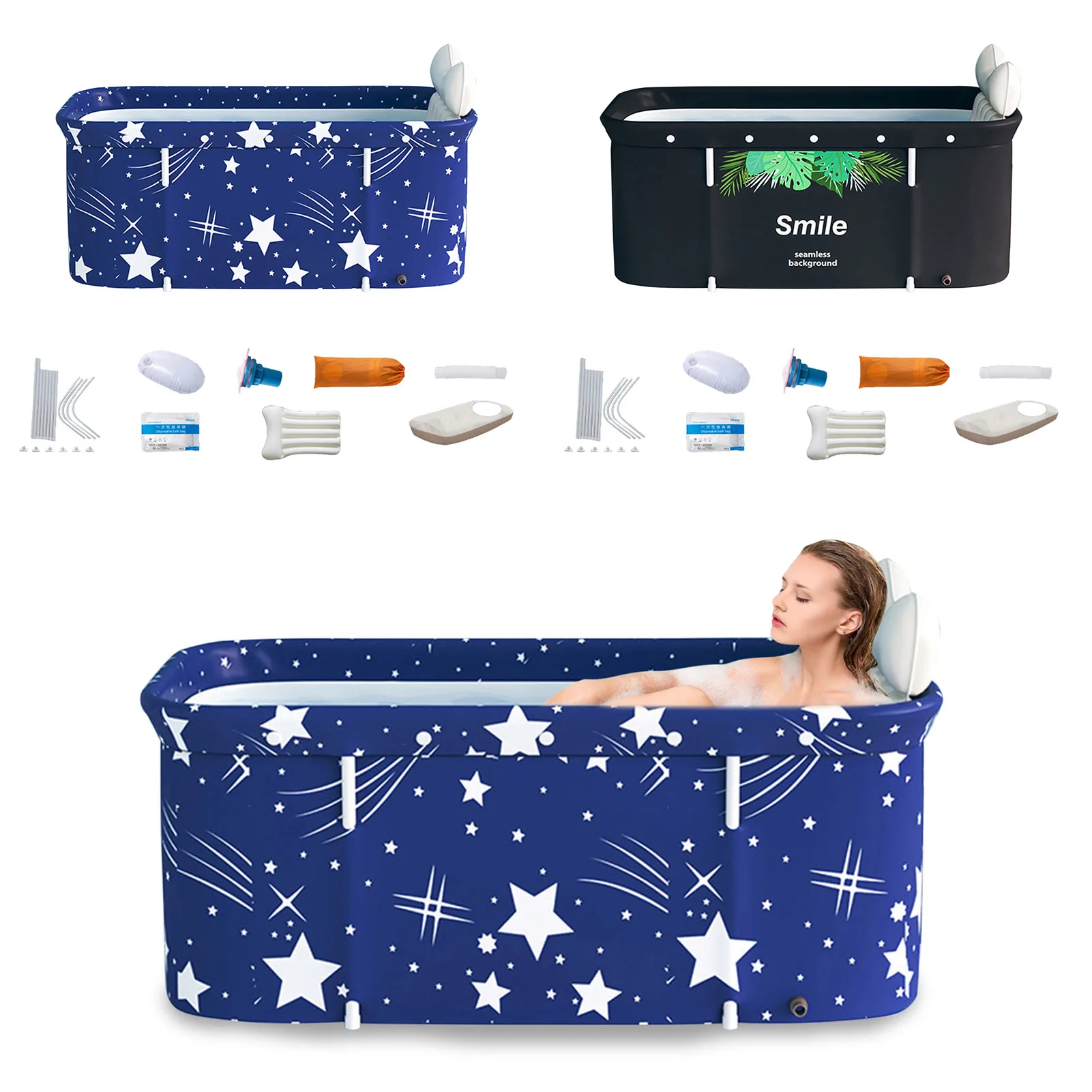 

Folding Bathtub Set Portable Soaking Bathing Tub