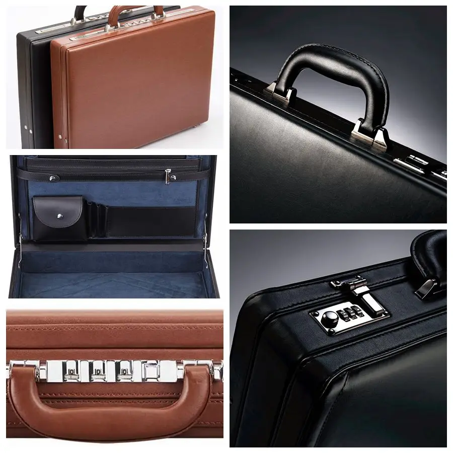 Mens Professional Leather Look Executive Briefcase with Golden Combination Locks