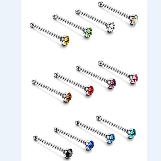 

Body Piercing Jewelry 60Pcs/set 1.8mm Stainless Steel Crystal Nose Stud Multi Color Rhinestone Nose Ring