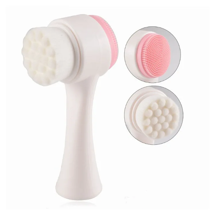 

Double Sides Silicone Facial Cleansing Brush Portable Size 3D Face Cleaning Massage Tool Facial Vibration Skin Care Brush, White,pink