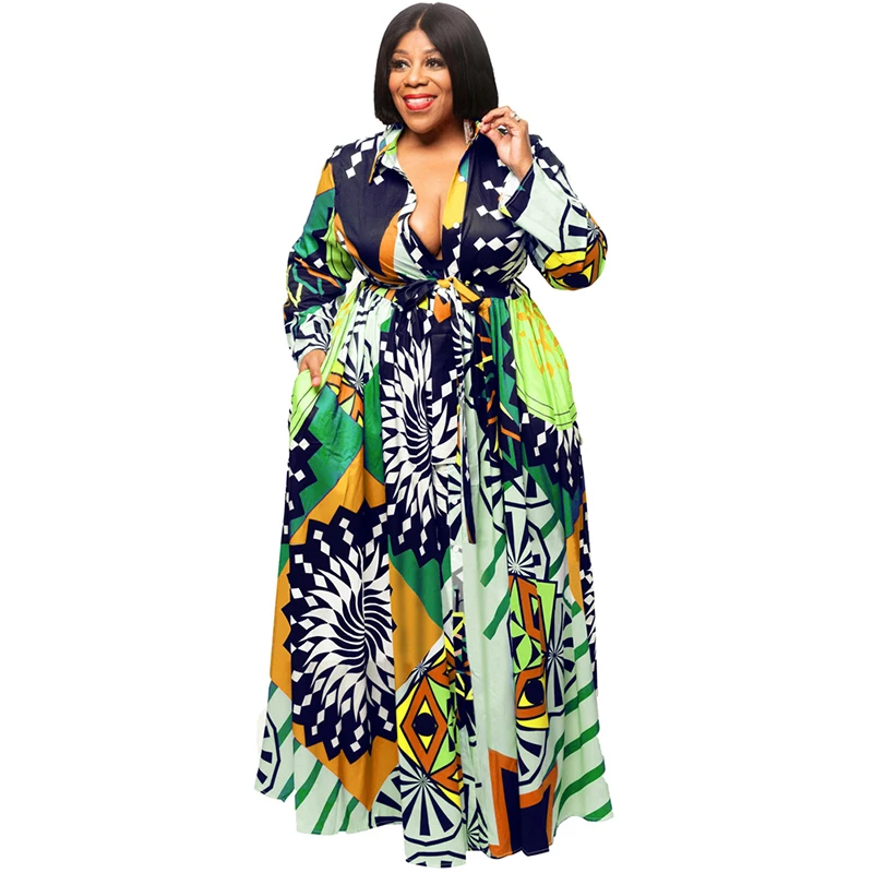 

Print Floral Dress Bohemian Long Sleeve Open Front Fringe Women Big Size Maxi Dress, 2colors