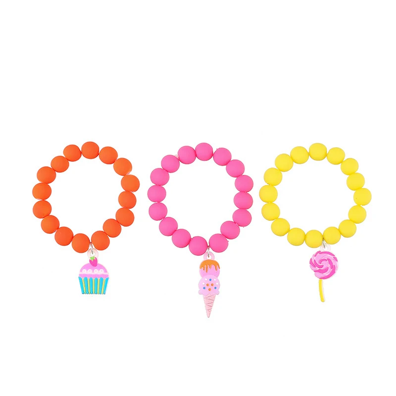 

Cupcake lollipop ice cream soft pvc with rubber feel paint beads children bracelet