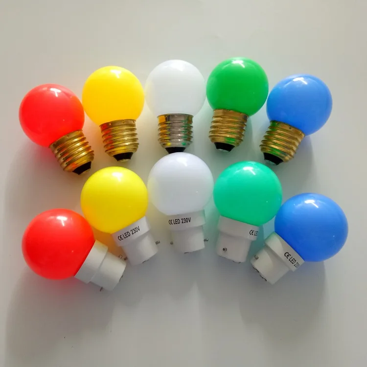 B22 E14 E27 SMD 1W G45 colors RGB led christmas lights 24v 230v colorful plastic bulb