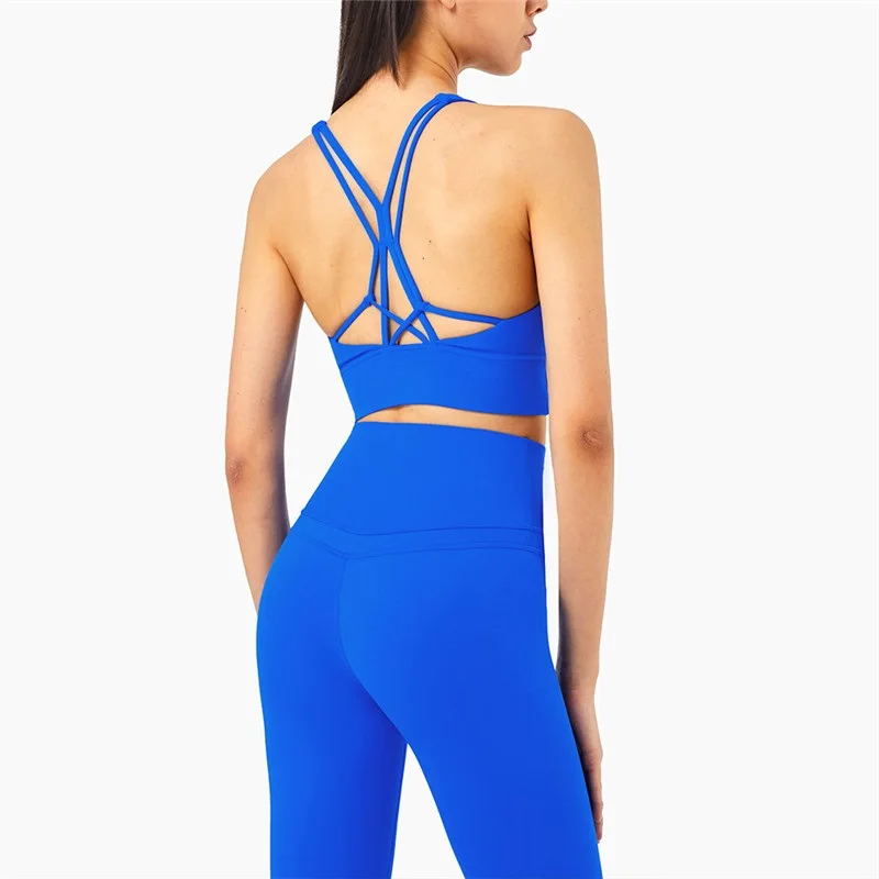 

High Quality Women Removable Chest Pad Gym Top Gym Clothing Yoga Bra Running Back Cross Fitness Sports Bra