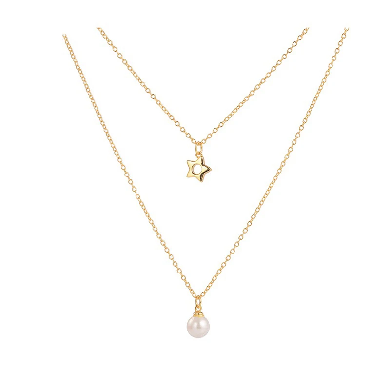 

18K Gold Star Pearl Choker Necklace For Woman Choker Party Jewelry