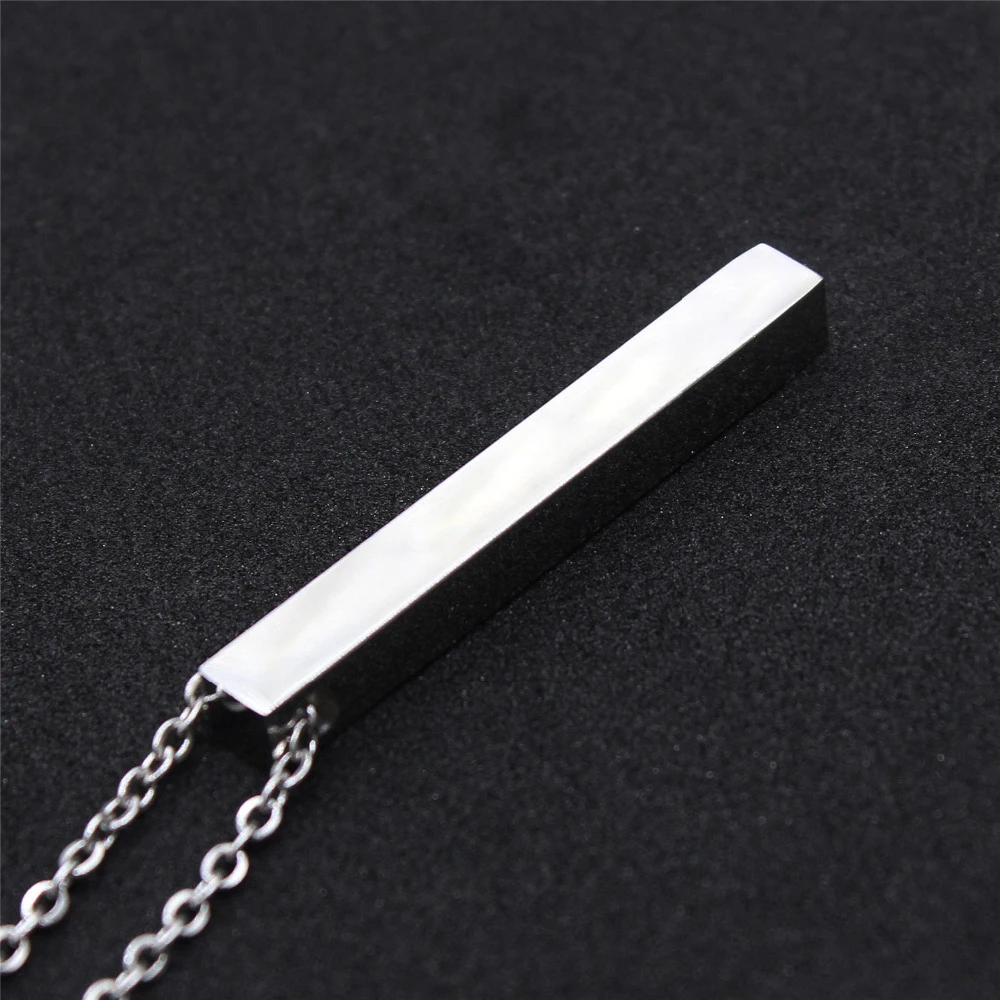 

Trendy Customized Square Bar Engraved Personalized Four Sides Square Necklace Gold Plated 316L Stainless Steel Pendant Necklace, Rose gold, 14k gold, silver