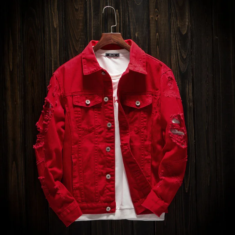

casacas hombre chaqueta de jaket jeans coat mens, Men's Locomotive Denim Jacket Couple Long Sleeve Large Size Jacket Red Top, Picture
