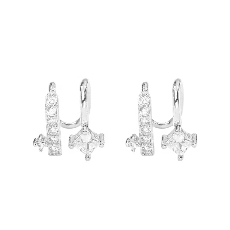 

S925 sterling silver temperament full diamond zircon ear clip double earrings