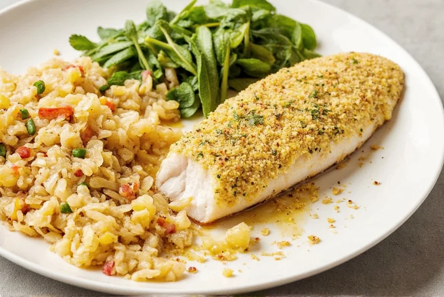 Platter of baked tilapia with herbs and lemon slices