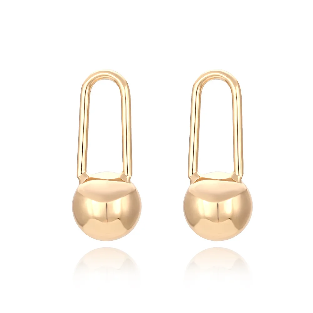 

JUHU 2021 New gold plated circular alloy ear buckle simple long little balls earrings punk round ball alloy jewelry for women