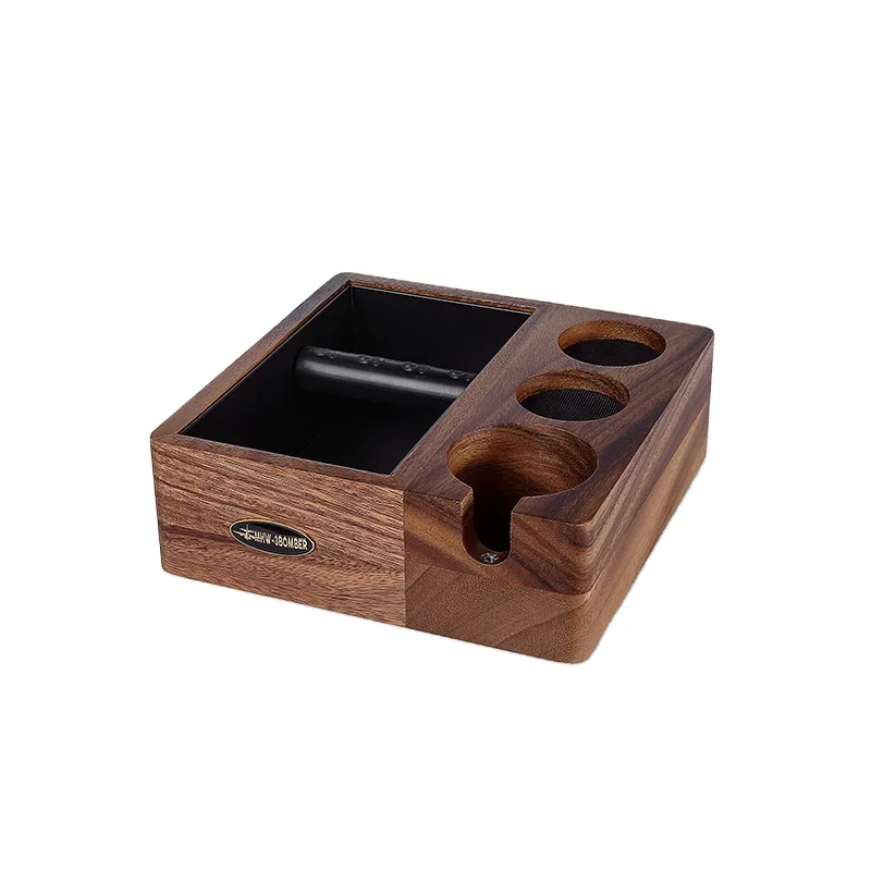 

New 58MM Espresso Tamper Mat Stand&Grind Knock Box For Coffee Filter Tamper Holder Walnut Wood Coffee Accessories for Barista, Wood natural color