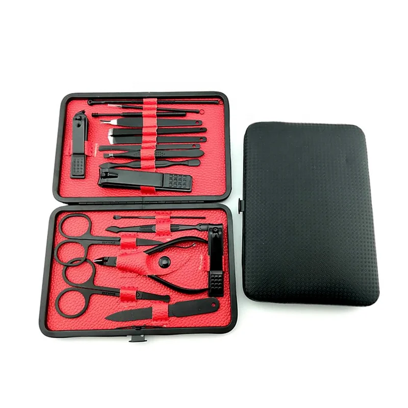 

18 In 1 Stainless Steel Professional Pedicure Kit Nail Scissors Grooming Kit with Black Leather Travel Case 18pcs Manicure Set