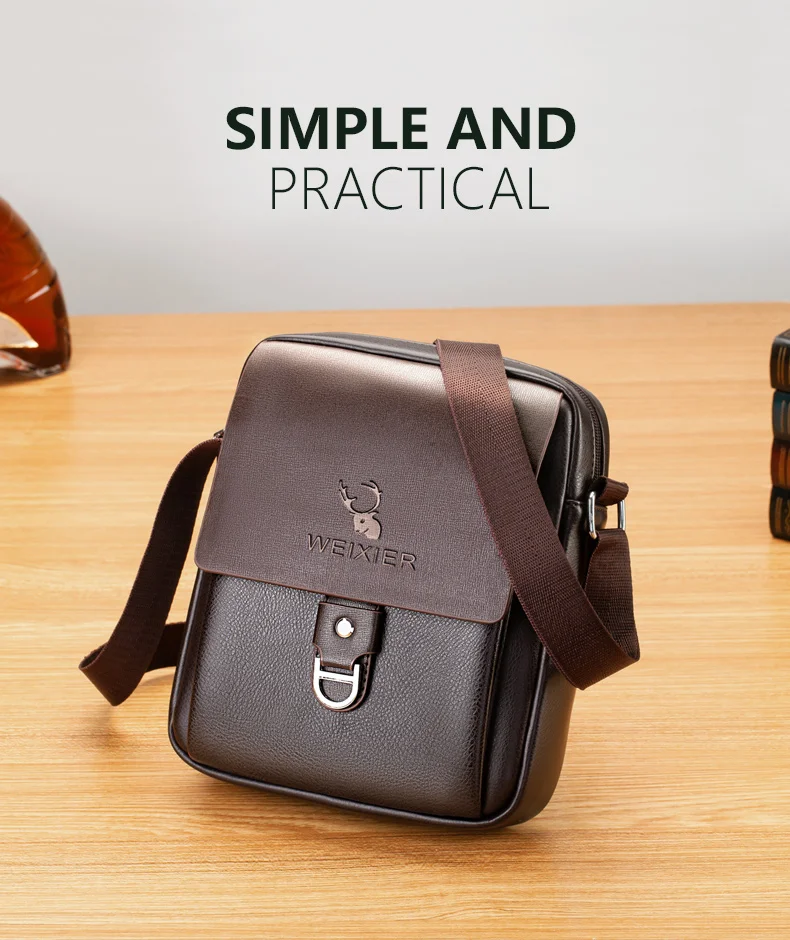 WEIXIER 8643 Brand New Fashion PU Leather Men Messenger Bags Casual Men's Shoulder Bag Zipper Crossbody Business Male Handbag