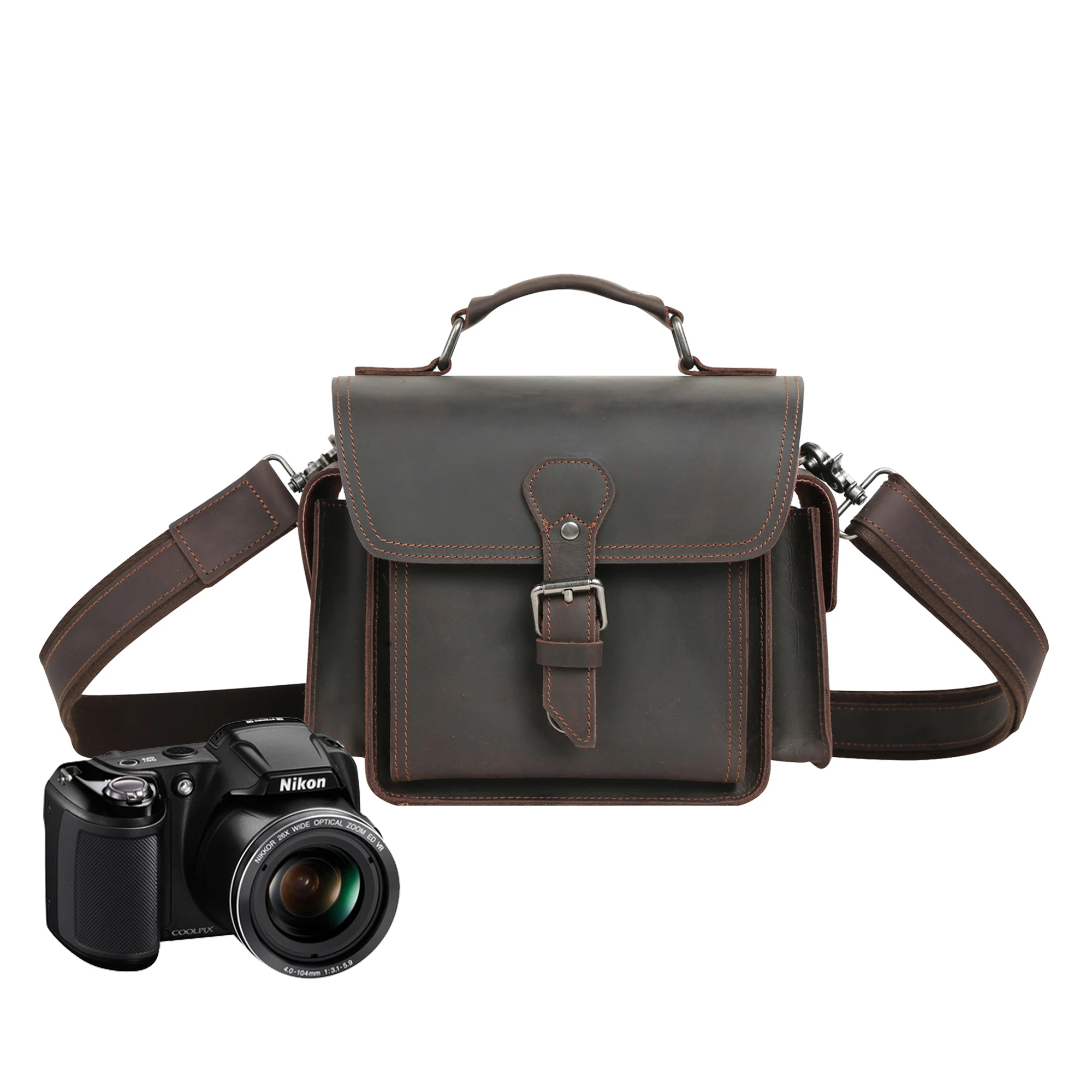

Marrant 991 Amazon wholesale genuine leather camera/video digital bags, Coffee