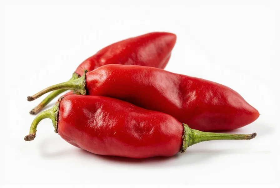 Close-up photograph of Pepper X chili peppers showing their distinctive wrinkled texture and deep red color against a white background