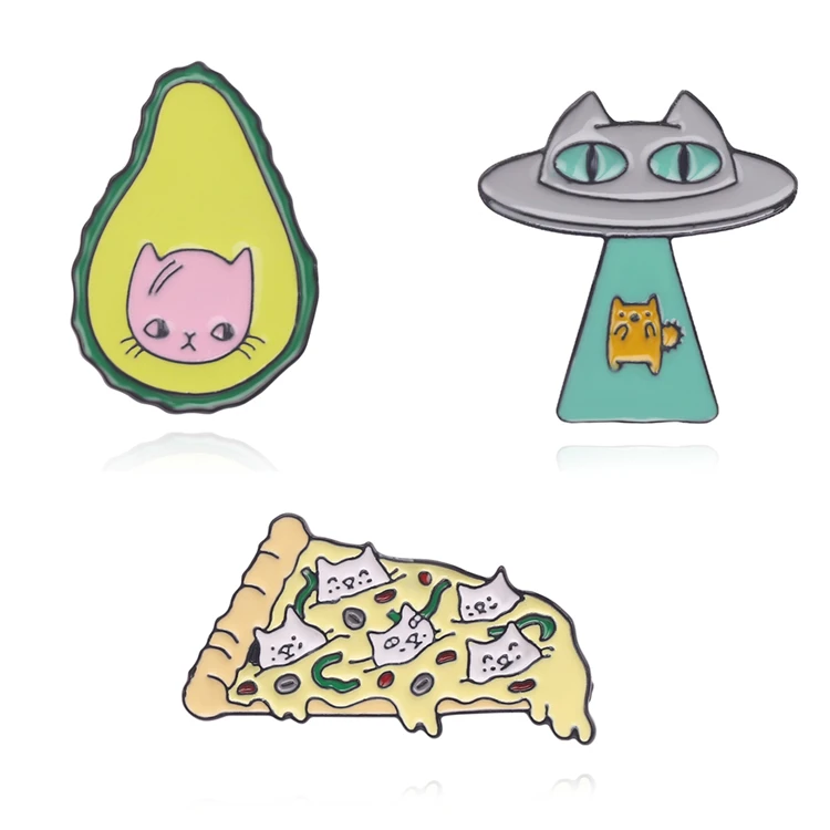 

Creative Cute Cartoon Animal Brooch Funny Avocado Cat Alien Cat Pizza Cat Brooch Bag Clothes Lapel Pins Gift