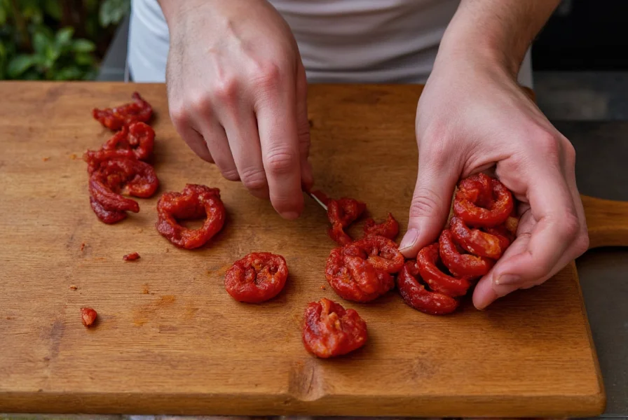 Chef preparing traditional Calabrian 'Nduja spread with fresh Calabrian chilis and pork