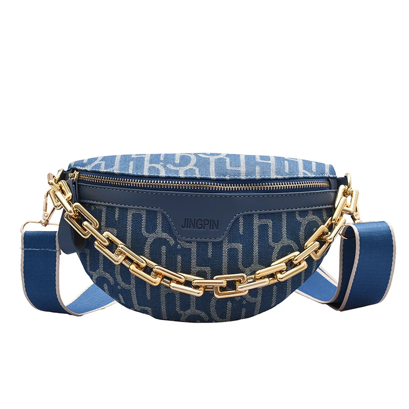 

Custom Newest Fashion Popular Trendy Waterproof Nylon Women's Chest Belt Waist bag Fanny pack with Chain, White,black,green,silver