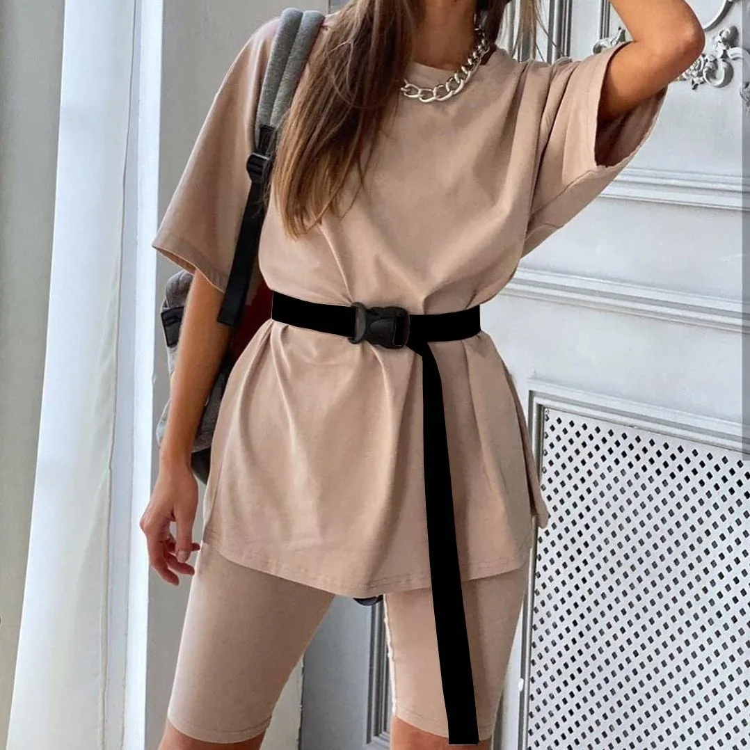 

Loose sports and fashion casual suit for home in solid color top and shorts suit two piece pants set summer lounge wear