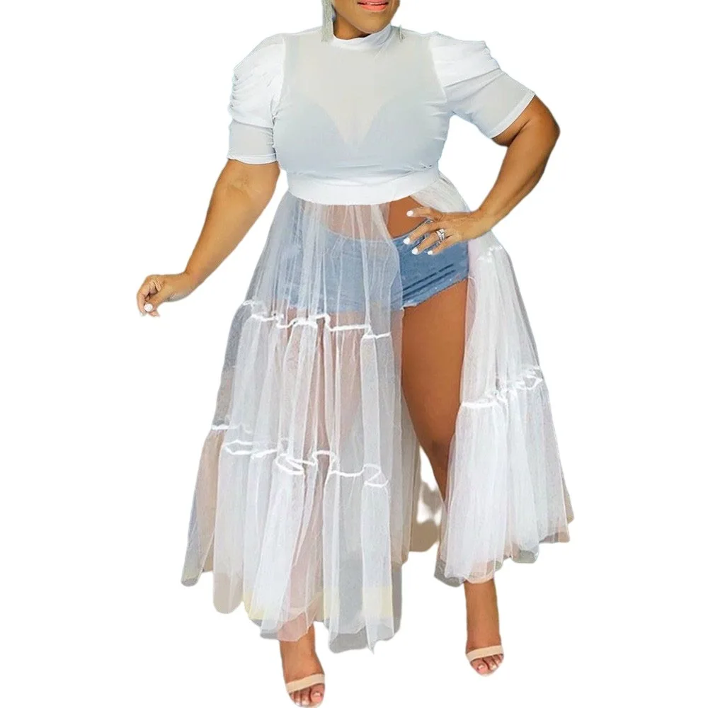 

SMNY8022 2021 summer hot sell short sleeves solid color white gasa plus size women dress, 3 color