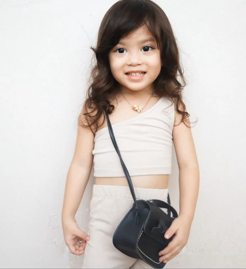

Summer Baby Girl Solid Single Shoulder Vest + Shorts 2pcs outfit Kids Clothing Set for 1-3T, Black