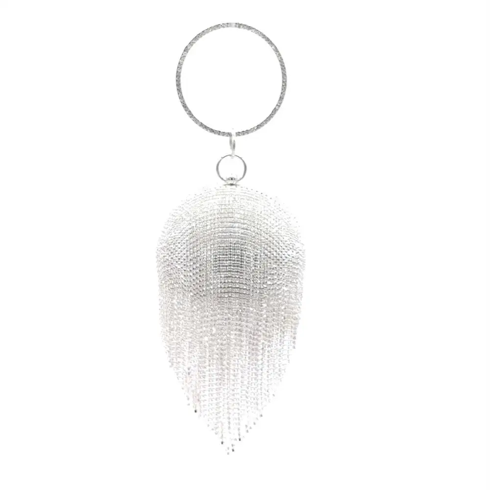 

Diamond Tassel Girl Prom Round Bag Party Crystal Clutch Bag Powerful Manufacturer Portable Evening Bag, Silver,golden,gray,silver mix color,golden mix color