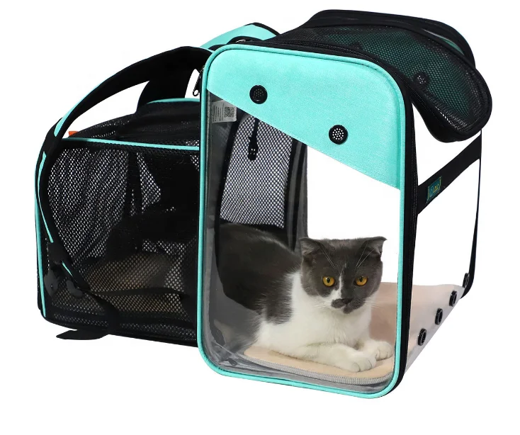 

Transparent sightseeing PVC foldable dog cat pet carrier backpack airline transport mesh bag