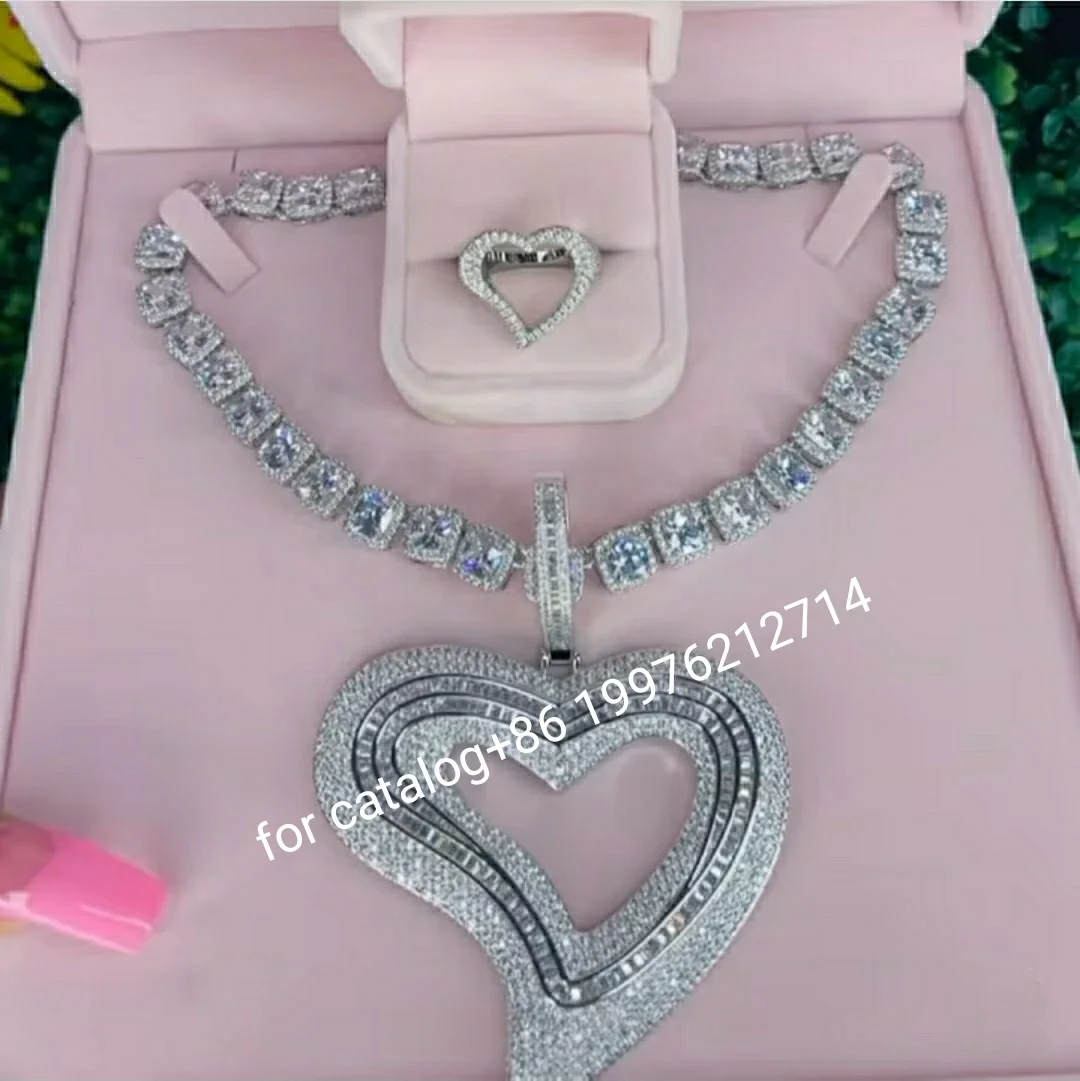 

cuban matching multi style chain hot sale women unique heart pendant tennis diamond necklace, Picture shows