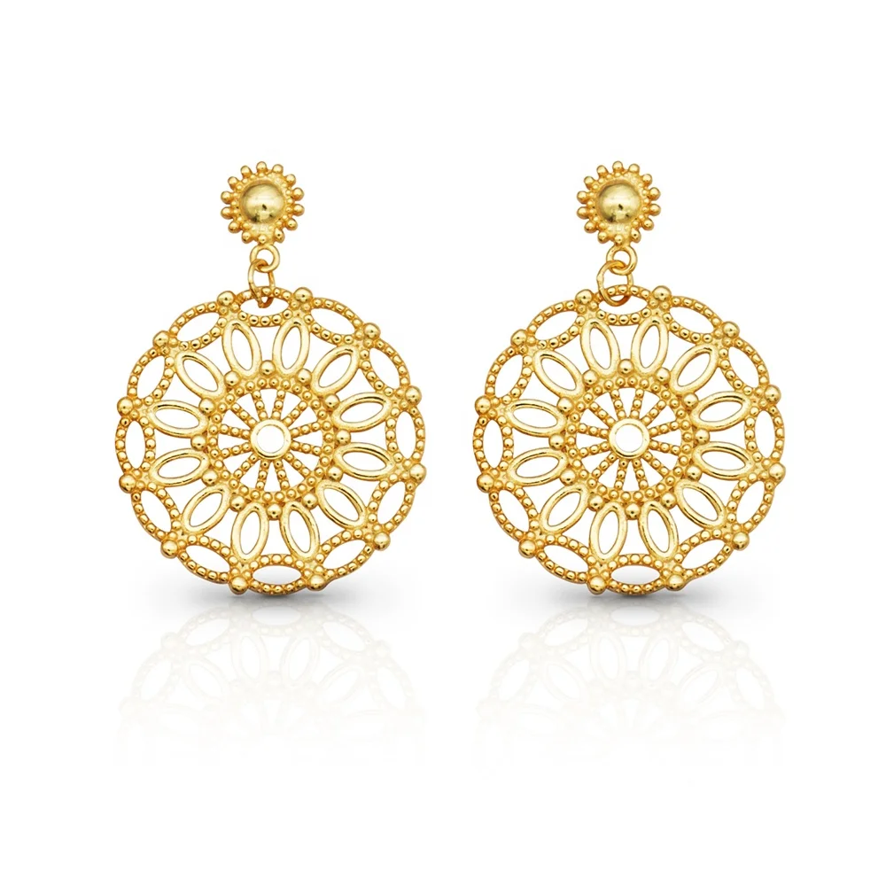 

chris April 925 sterling silver 18k gold plated around lacy flower ferris wheel charm pendant earrings