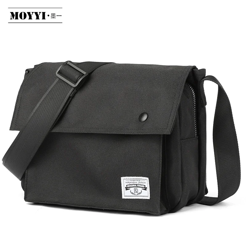 

2021 Custom Logo Two-size Crossbody Bag Oxford Leather Waterproof Black Unisex Messenger Bag Outdoor School Daily Zipper Flip