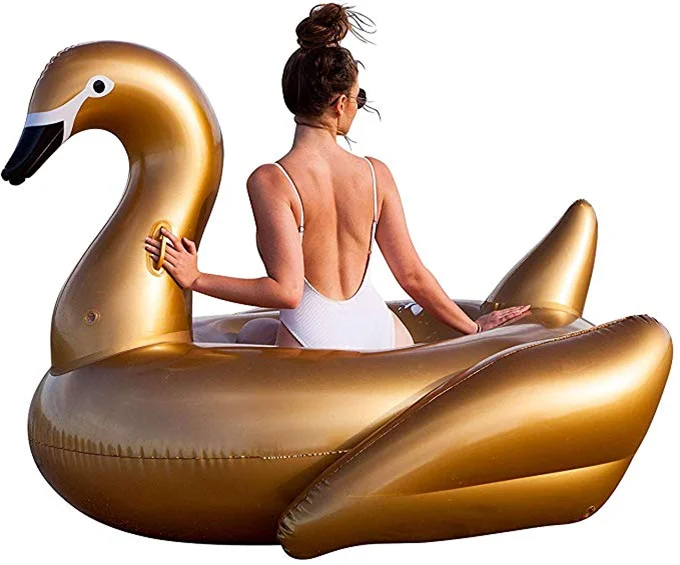 

Inflatable Golden Swan Pool Float Summer Outdoor Swimming Pool Lounge Raft, Gold