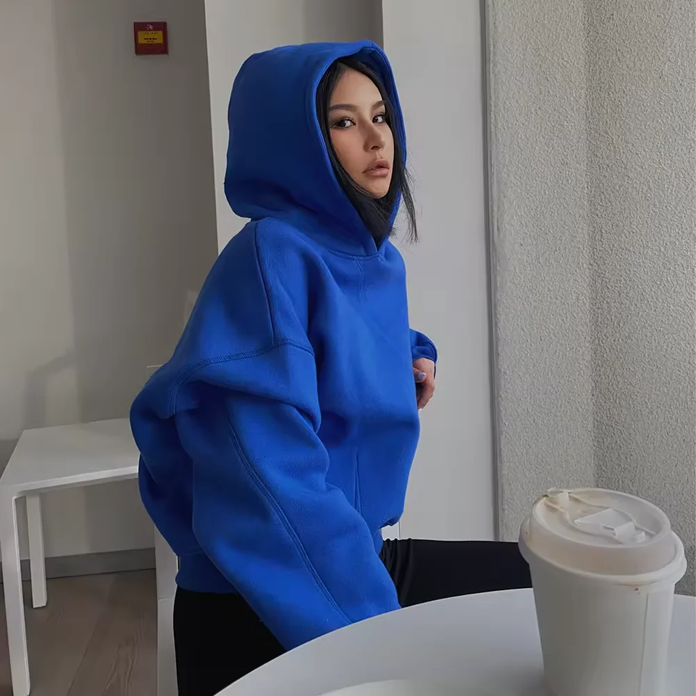 Winter Baggy Gym Pullover Cropped Hoodies Women High Quality Oversized Sports Fleece Hoodie Women Streetwear