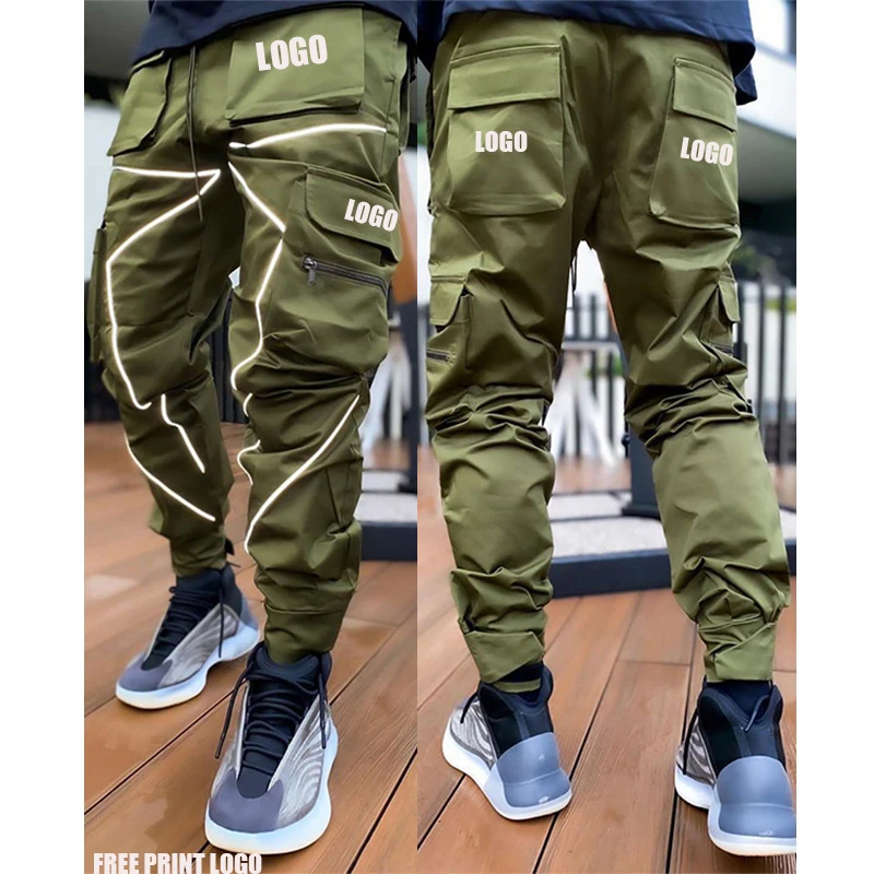 

Free shipping New trendy muscle fitness men clothing spring autumn sports casual cargo sweatpants reflective striped track pant, Customized color